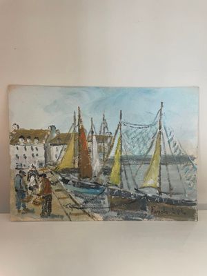 une image d'une peinture de bateaux sur l'eau