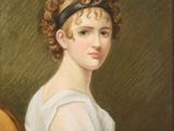 portrait d'une jeune femme vêtue d'une robe blanche et portant un bandeau noir