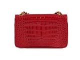 a red crocodile - embossed leather shoulder bag with gold hardware