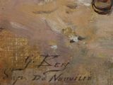 an oil painting of a baseball glove and a bat on a table