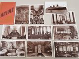 plusieurs photographies en noir et blanc d'un salon avec une cheminée