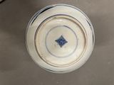a blue and white plate with a diamond on it