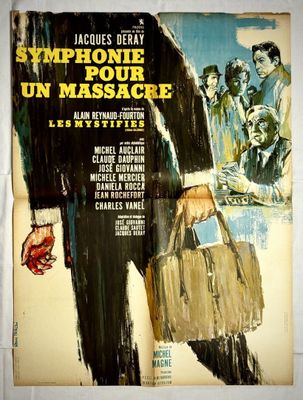 une vieille affiche de cinéma représentant un homme en costume tenant un sac