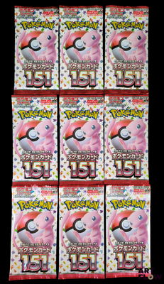 six packs of pokemon trading cards are on a black background