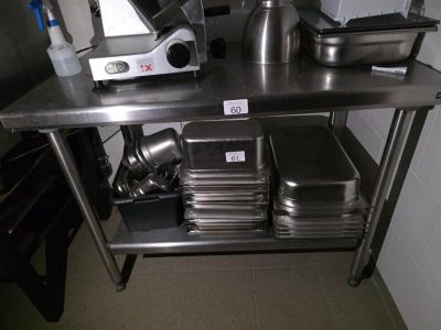 many pans and a blender on the kitchen counter