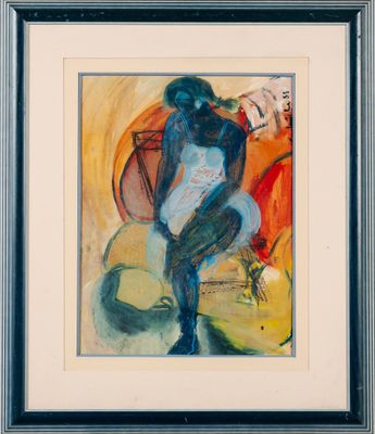 Ecole Moderne : Femme assise. Gouache et aquarelle signée en…