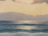 a painting of a man on a surfboard in the ocean