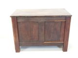 a wooden chest with a marble top on a white background
