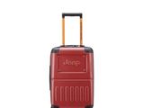 a red suitcase with wheels on a white background
