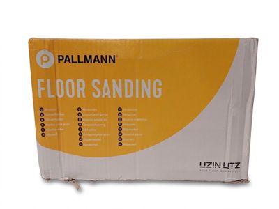 a box of floor sanding sitting on top of a white surface
