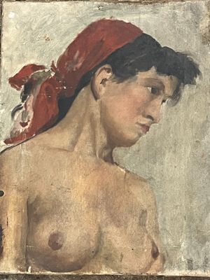 tableau représentant un homme portant un bandana rouge sur la tête
