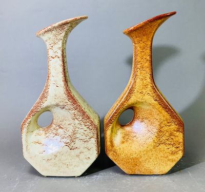 deux vases posés l'un à côté de l'autre sur une table