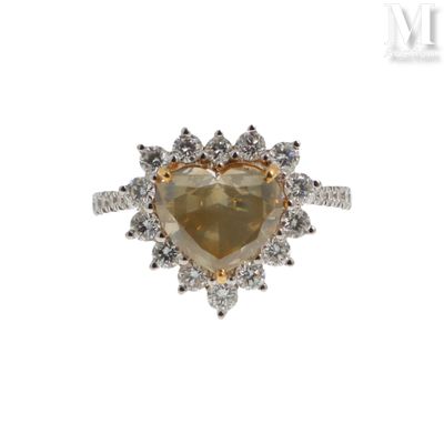 Bague cœur diamant Bague en or gris 18K (750°/°°) ornée d'un…