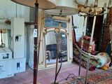 two lamps that are sitting on a rug in a room