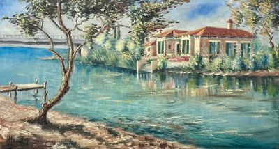 École française du XXe siècle Paysage au bord d'un cours d'e…