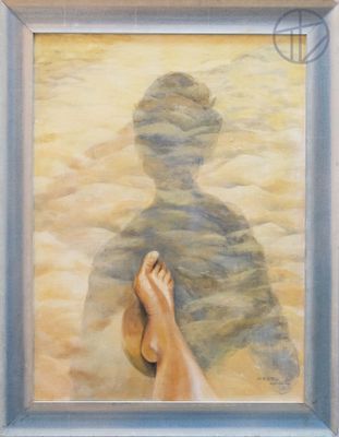 un tableau représentant les pieds d'une personne dans le sable
