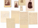 several old photos of women and letters on a white surface
