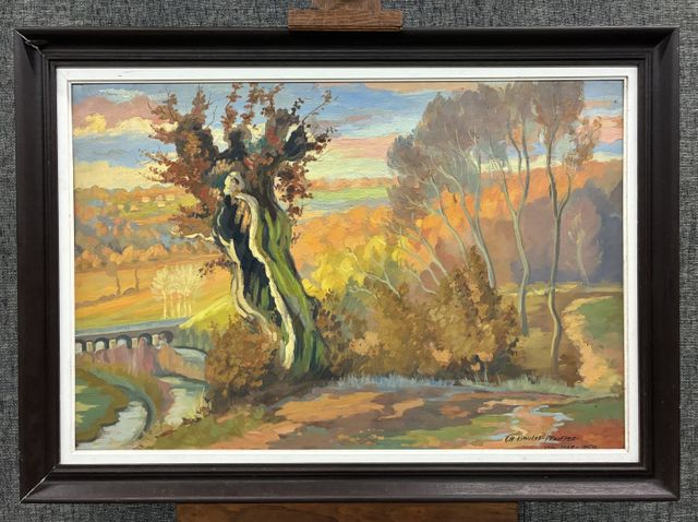Charles BOULET PFEIFFER (1921-1970) « Paysage au pont ». Huile su...