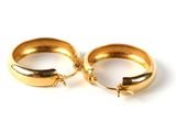 pair of gold tone hoop earrings on a white background