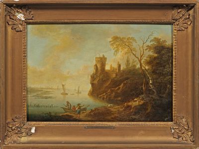 une image représentant un tableau où l'on voit un homme et une femme dans un bateau sur une rivière