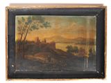 une peinture d'un paysage avec un château au loin