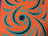 an image of a painting of a spiral design on a piece of orange paper