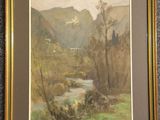 une image représentant un tableau représentant un paysage de montagne avec une rivière
