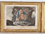 two framed pictures of a man and a woman standing in front of a cave