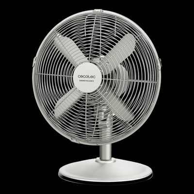 une image représentant un ventilateur blanc posé sur un pied, sur fond noir