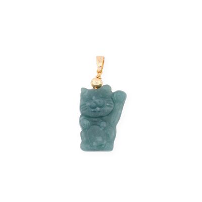 une image représentant un pendentif en forme de chat vert sur fond blanc