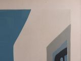 a picture of a painting of a building with a clock on it