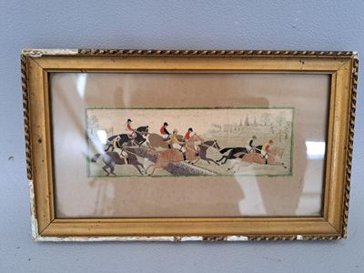 La course équestre, petite broderie anglaise, encadrée sous …