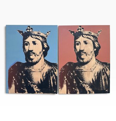 two paintings of a man and a woman with crowns on their heads
