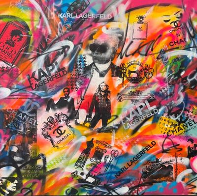 peinture représentant un mur recouvert de nombreux graffitis de styles variés