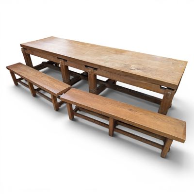 three benches and a table on a white background