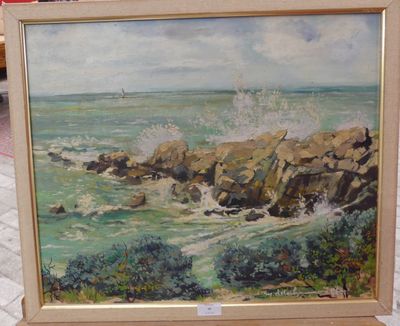 M. DELACHAUME (XXe) La Vague Huile sur isorel, signée en bas…