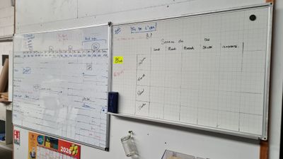 a white board with a lot of writing on it
