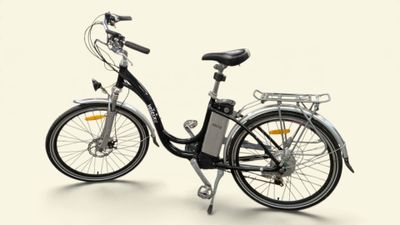 an image of a black and silver bicycle on a white background