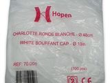 a close up of a plastic bag of white boufant capping