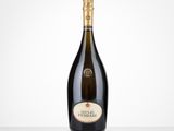 a bottle of champagne on a table with a white background