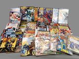 a lot of comic books sitting on a table