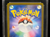 the pokemon card is in a clear plastic holder with a blue background
