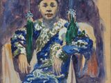 une image d'un tableau représentant une femme en robe bleue