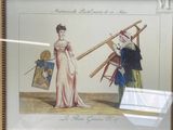 framed picture of a woman carrying a wooden stick and a man carrying a wooden stick