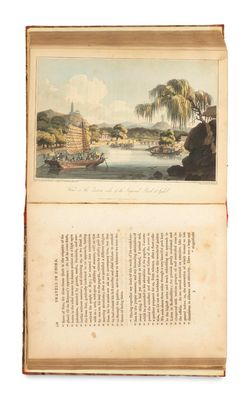 an open book with a picture of a boat in the water
