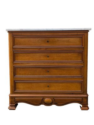 an image of a wooden chest of drawers with marble top