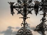 pair of antique silver plated candelabs with floral designs
