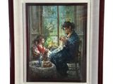 une image représentant un tableau où l'on voit une femme et un enfant sur le rebord d'une fenêtre