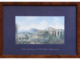 an image of a watercolor painting of a bridge over a river
