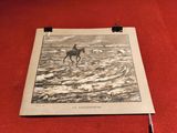 un dessin représentant un homme à cheval dans l'eau